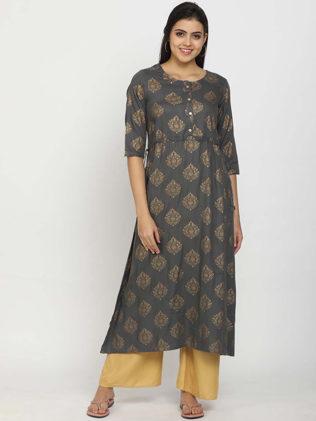 

V-Mart Women Grey & Yellow Ethnic Motifs Kurta