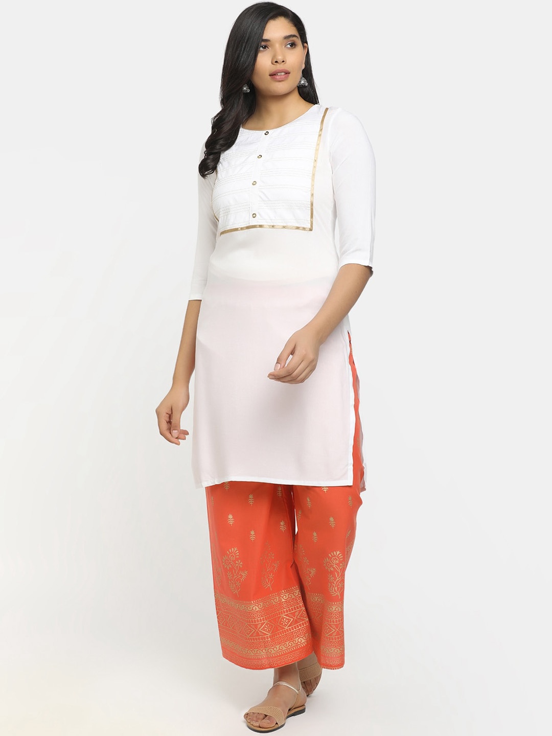 

V-Mart Women White Ethnic Motifs Yoke Design Kurta