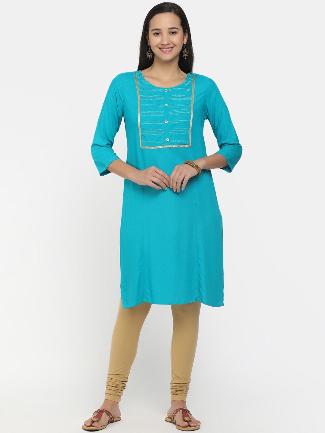 

V-Mart Women Teal Solid Straight Kurta