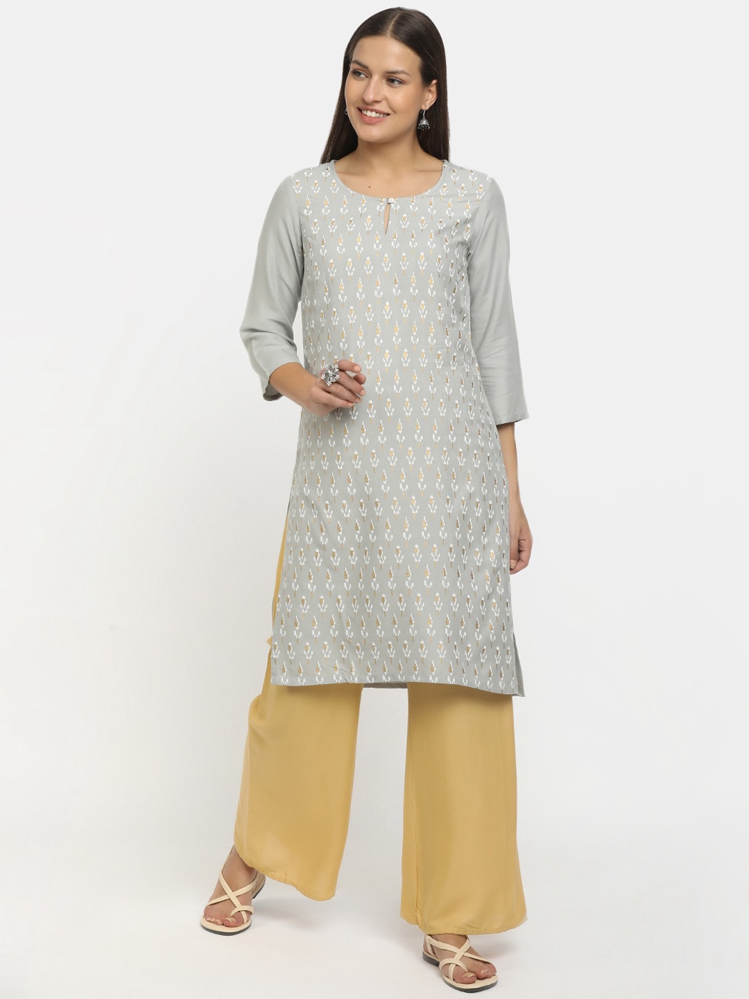 

V-Mart Women Grey Printed Keyhole Neck Kurta