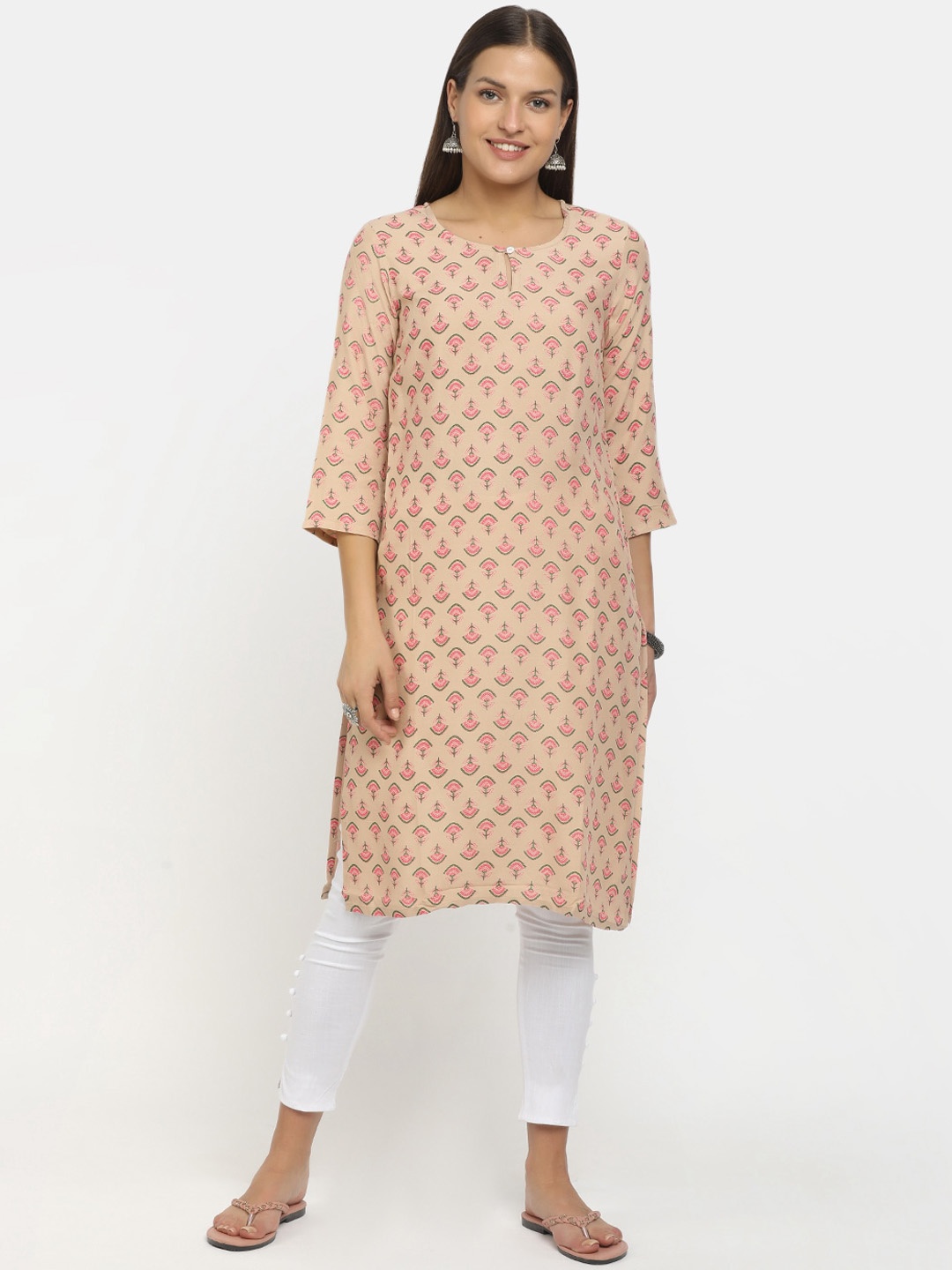 

V-Mart Women Pink Geometric Thread Work Kurta