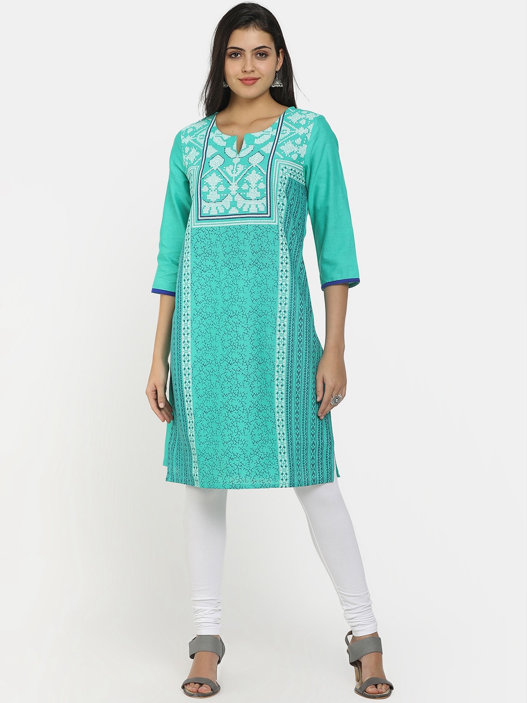 

V-Mart Women Teal Geometric Printed Kurta