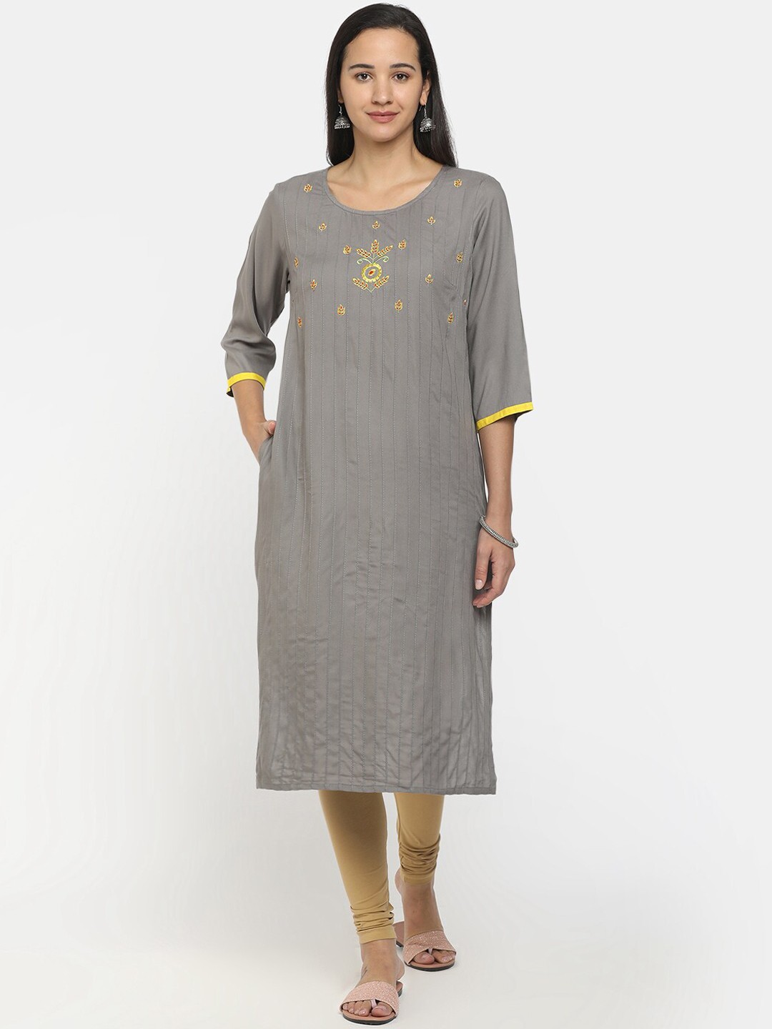 

V-Mart Women Grey Ethnic Motifs Embroidered Thread Work Kurta