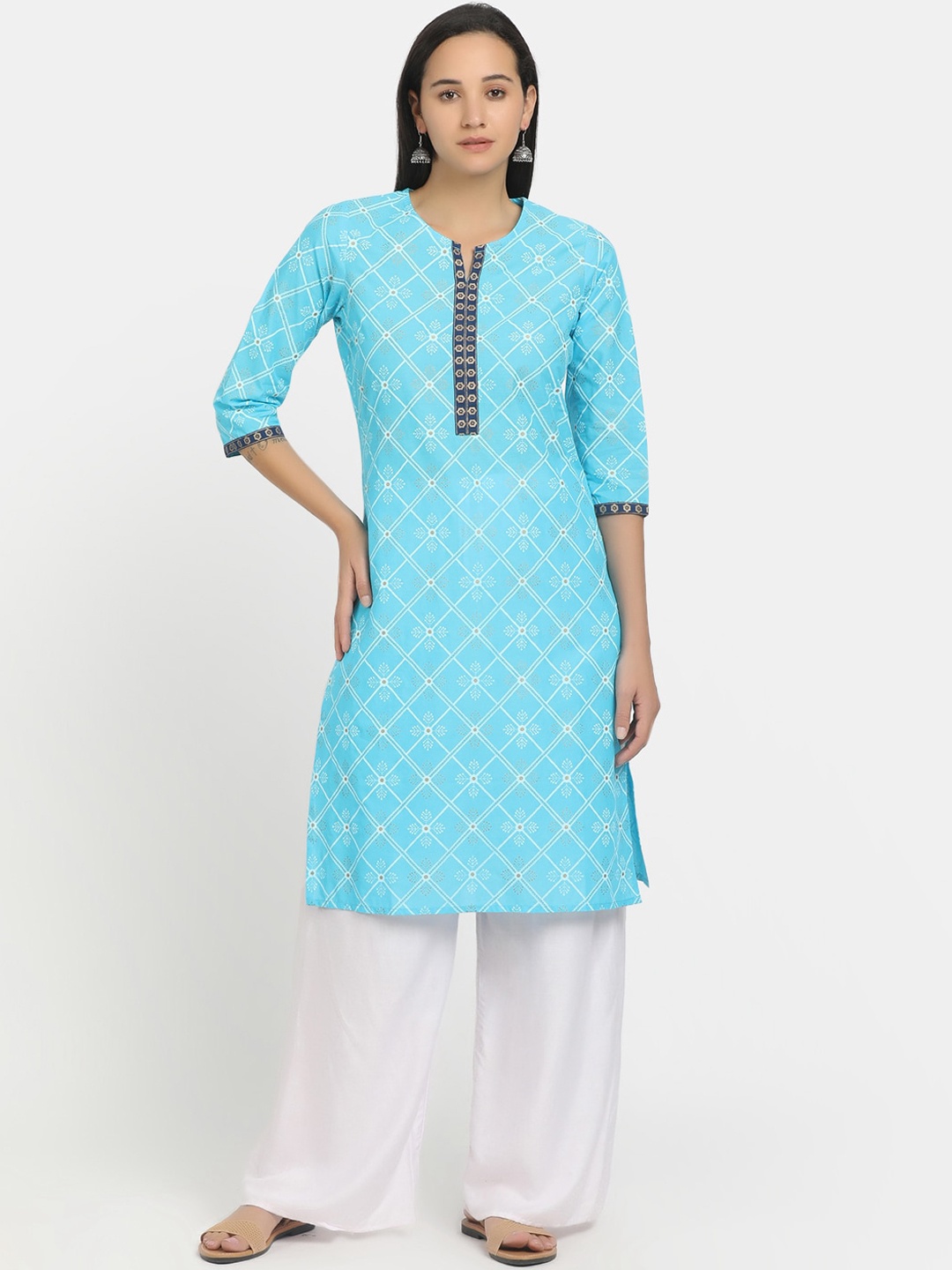 

V-Mart Women Blue & White Ethnic Motifs Printed Kurta