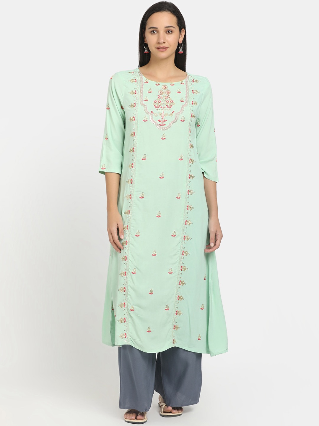 

V-Mart Women Green Floral Printed Kurta