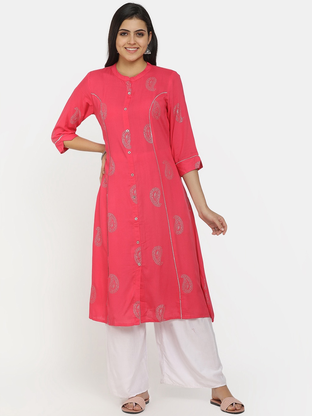 

V-Mart Women Fuchsia Paisley Printed Cotton A-line Kurta