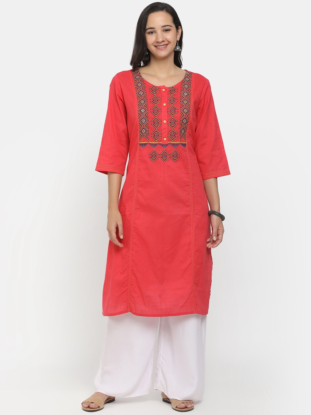 

V-Mart Women Coral Geometric Yoke Design Kurta