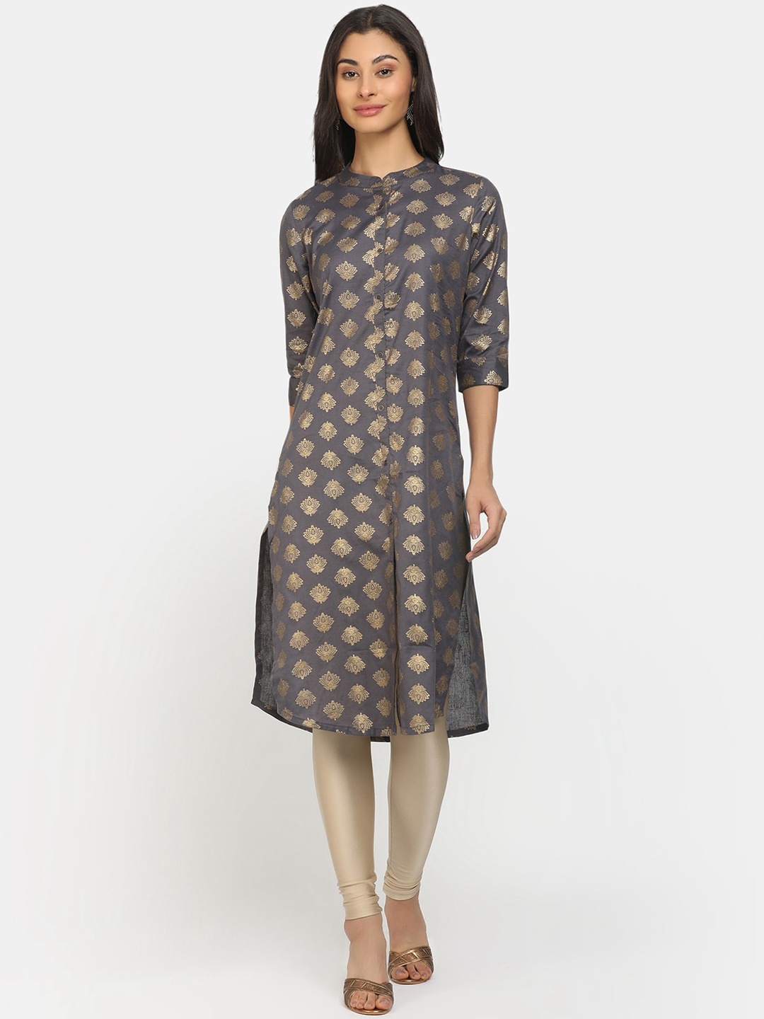

V-Mart Women Grey Ethnic Motifs Keyhole Neck Kurta