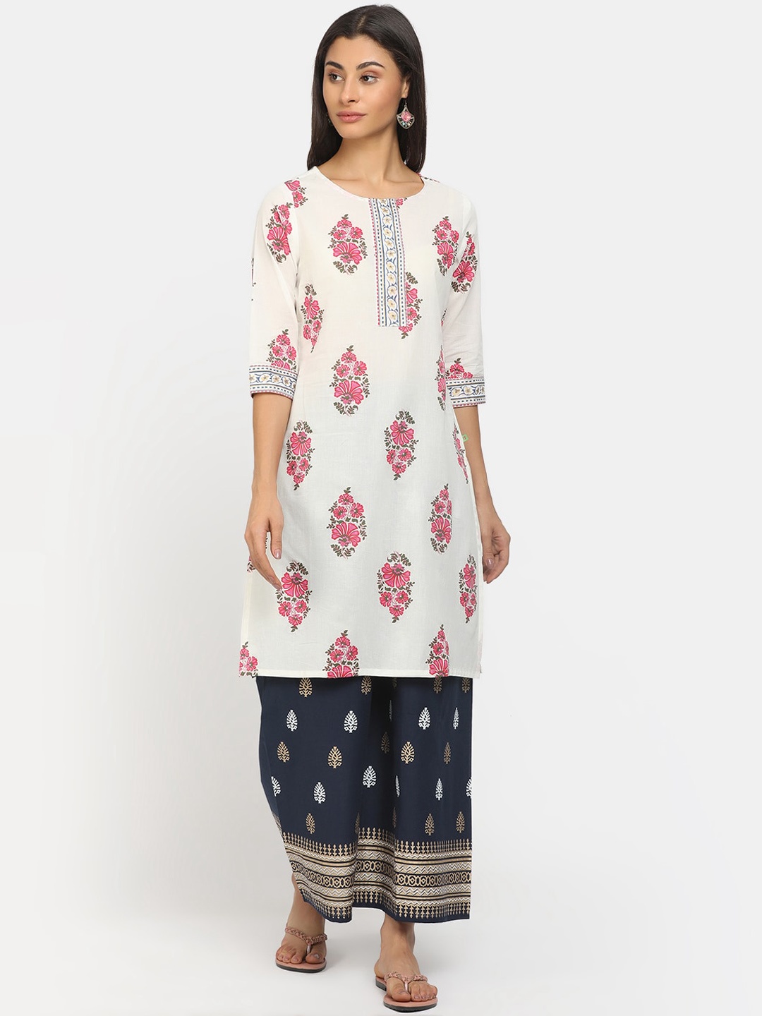 

V-Mart Women White Floral Printed Kurta