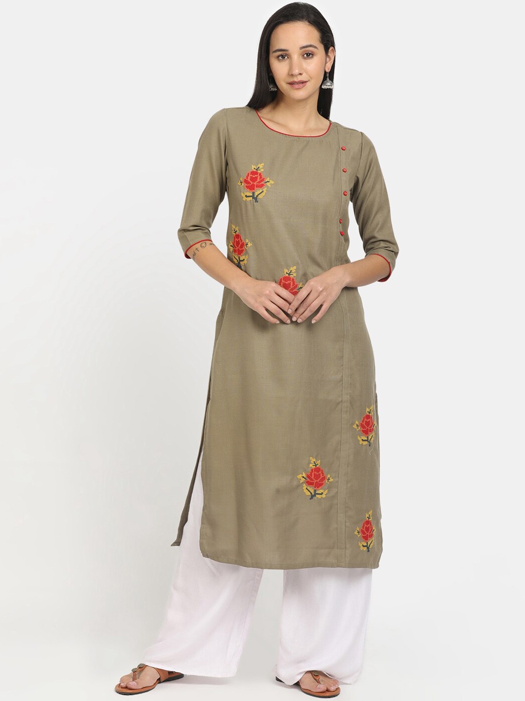 

V-Mart Women Multicoloured Embroidered Flared Sleeves Thread Work Kurta, Multi