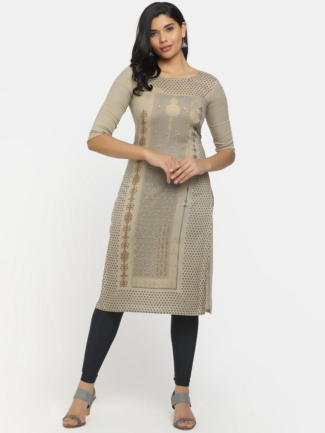 

V-Mart Women Grey & Copper-Toned Floral Printed Kurta