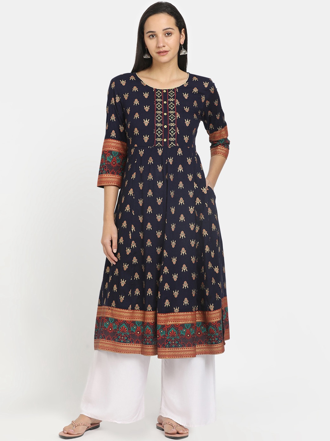 

V-Mart Women Navy Blue Floral Printed Kurta