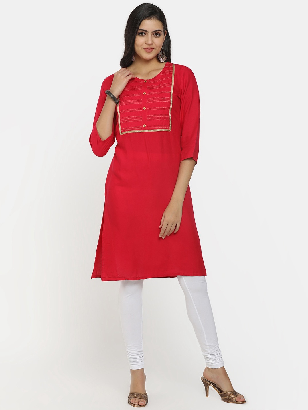 

V-Mart Women Fuchsia Geometric Gotta Patti Kurta