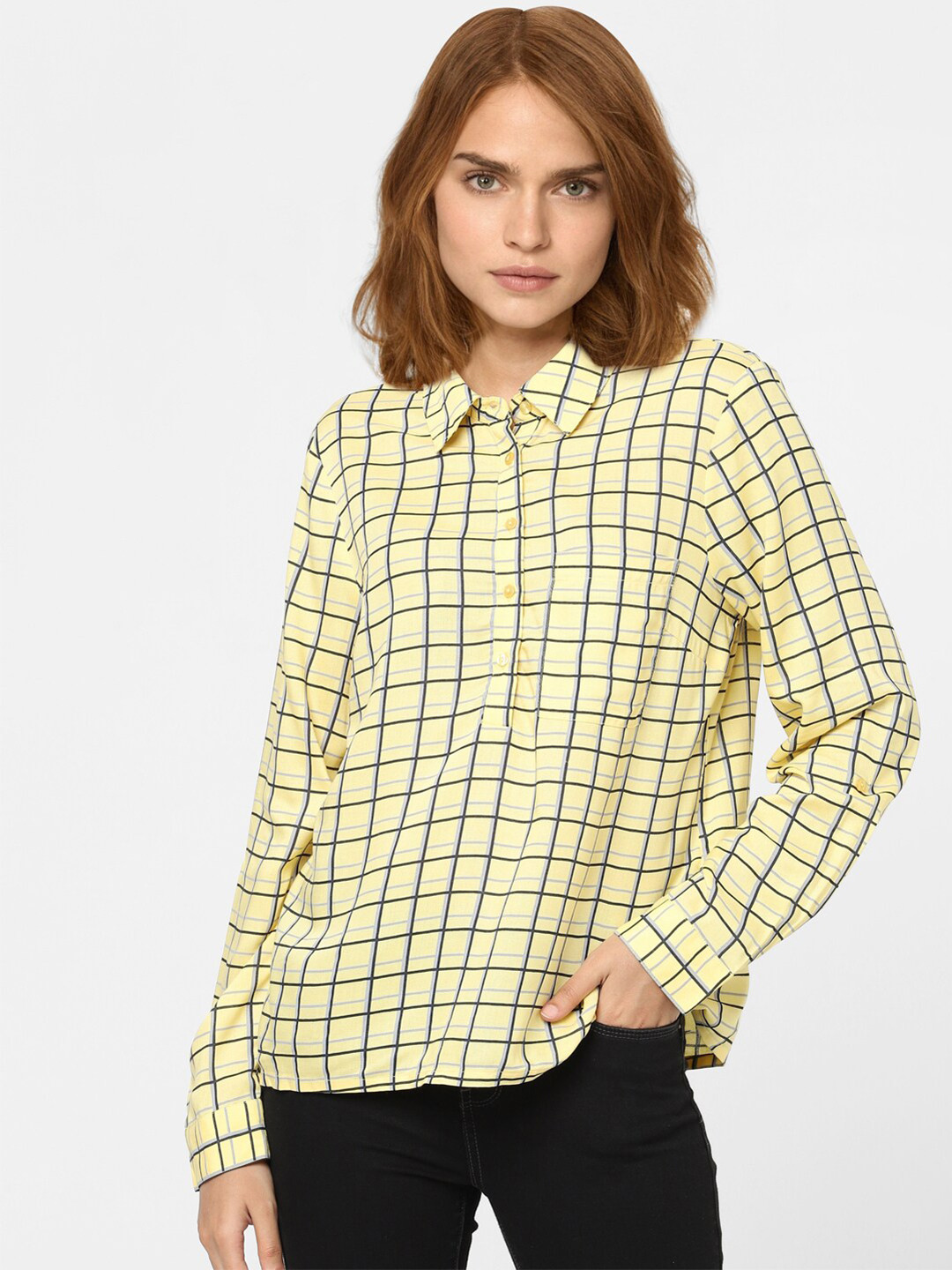 

Vero Moda Women Yellow Checked Casual Shirt