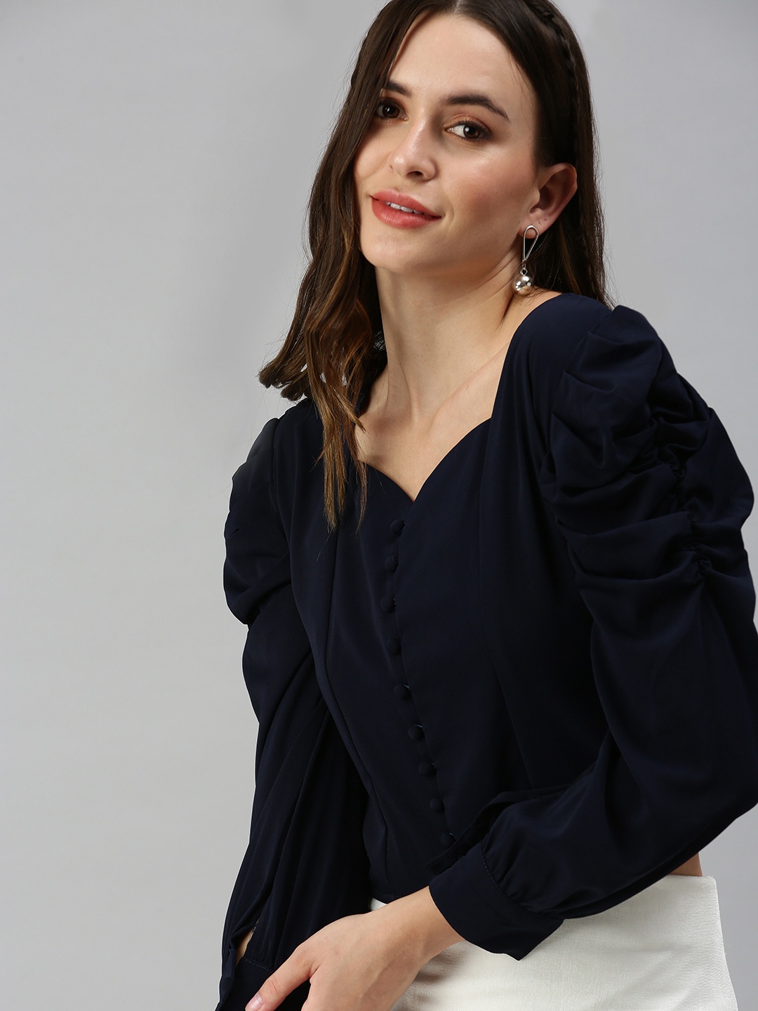 

SHOWOFF Navy Blue Crepe Top