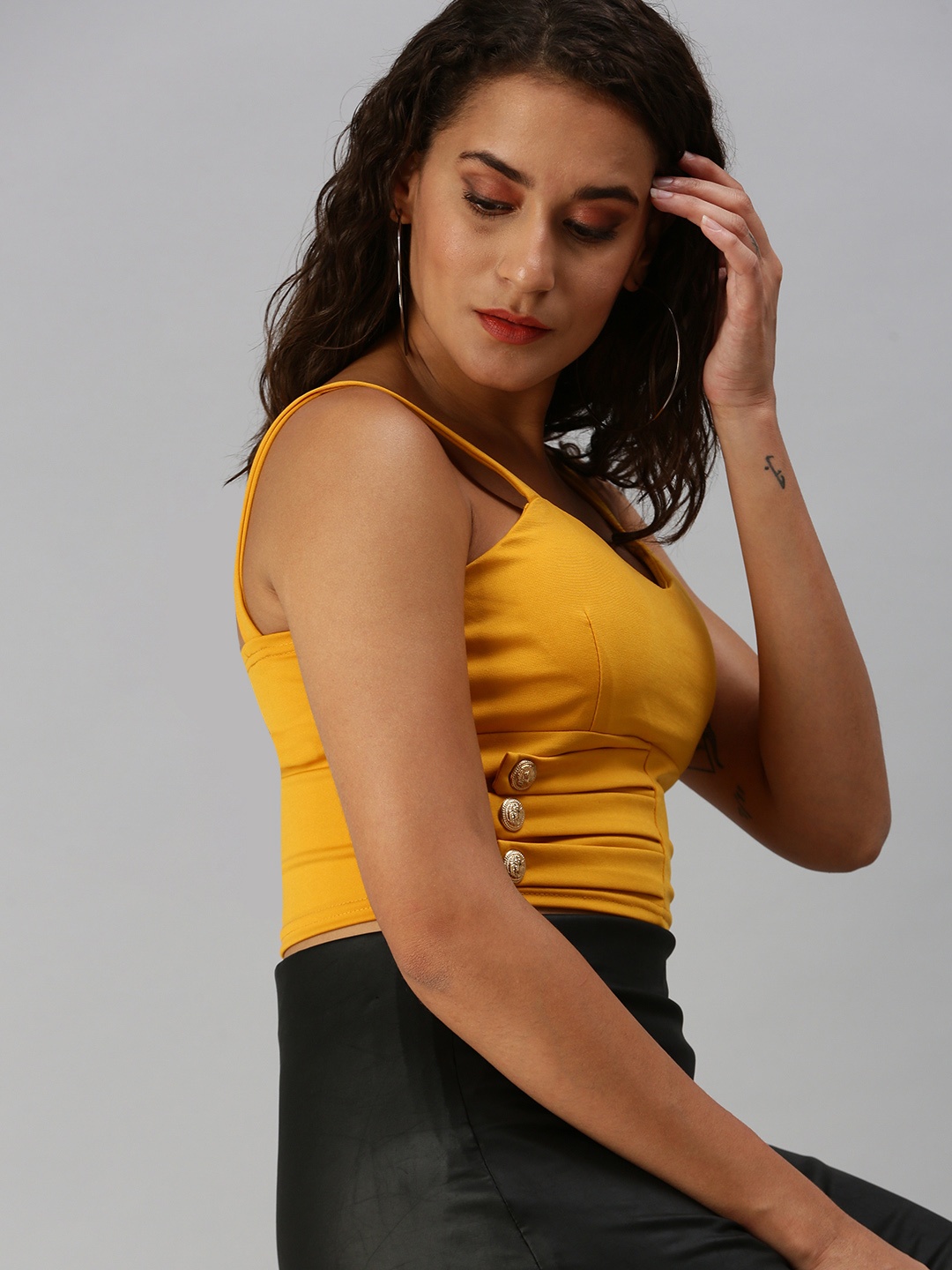 

SHOWOFF Mustard Yellow Knitted Scuba Bralette Crop Top