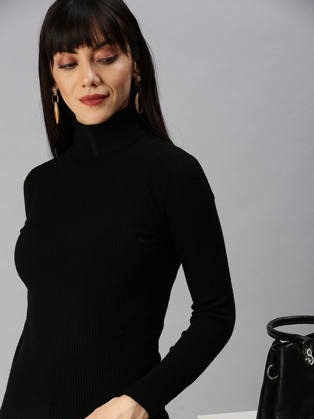 

SHOWOFF Women Black High Neck Top