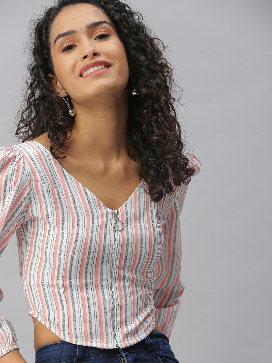 

SHOWOFF Peach-Coloured Striped Crop Top