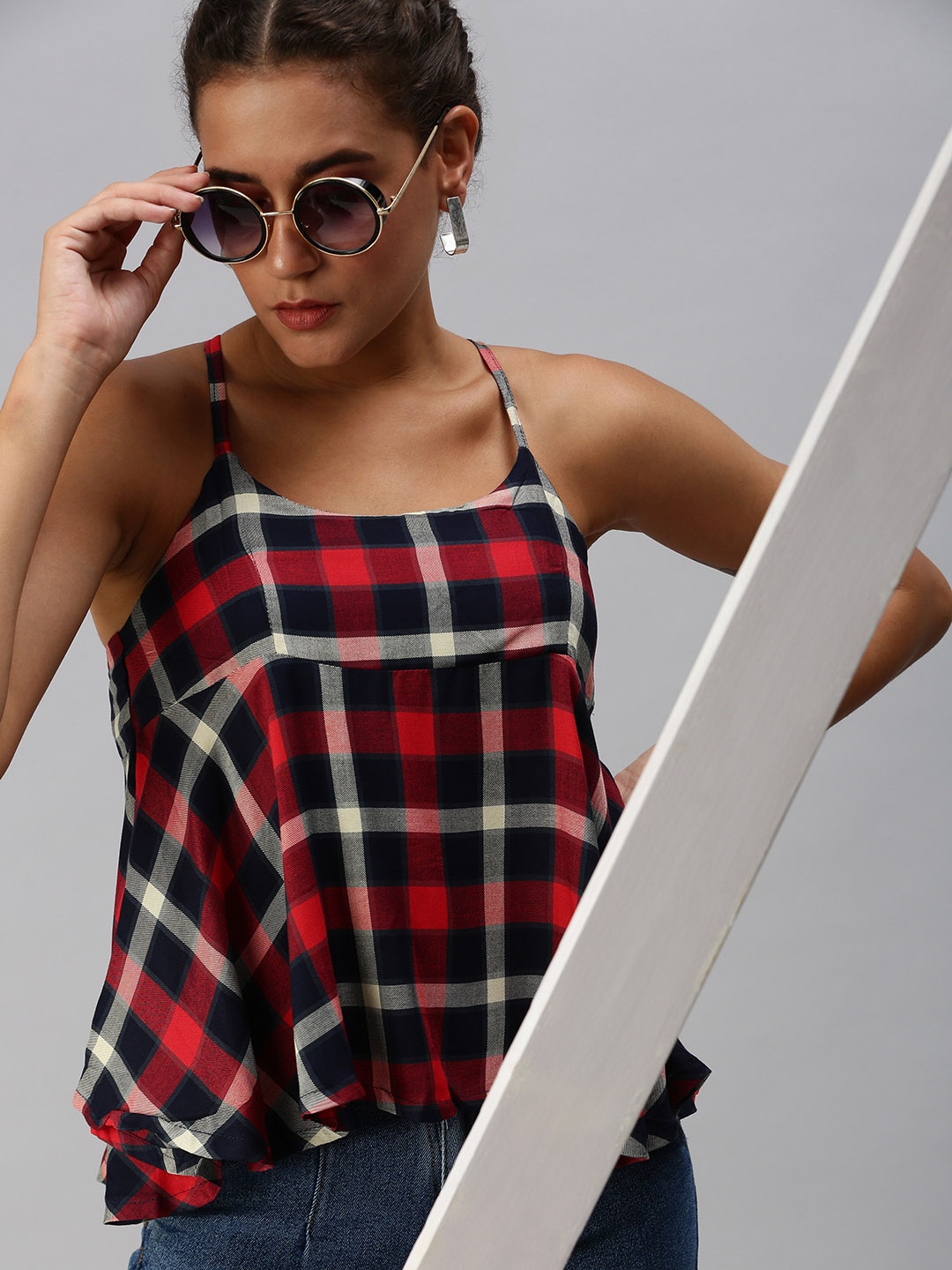

SHOWOFF Women Red & Black Checked Top