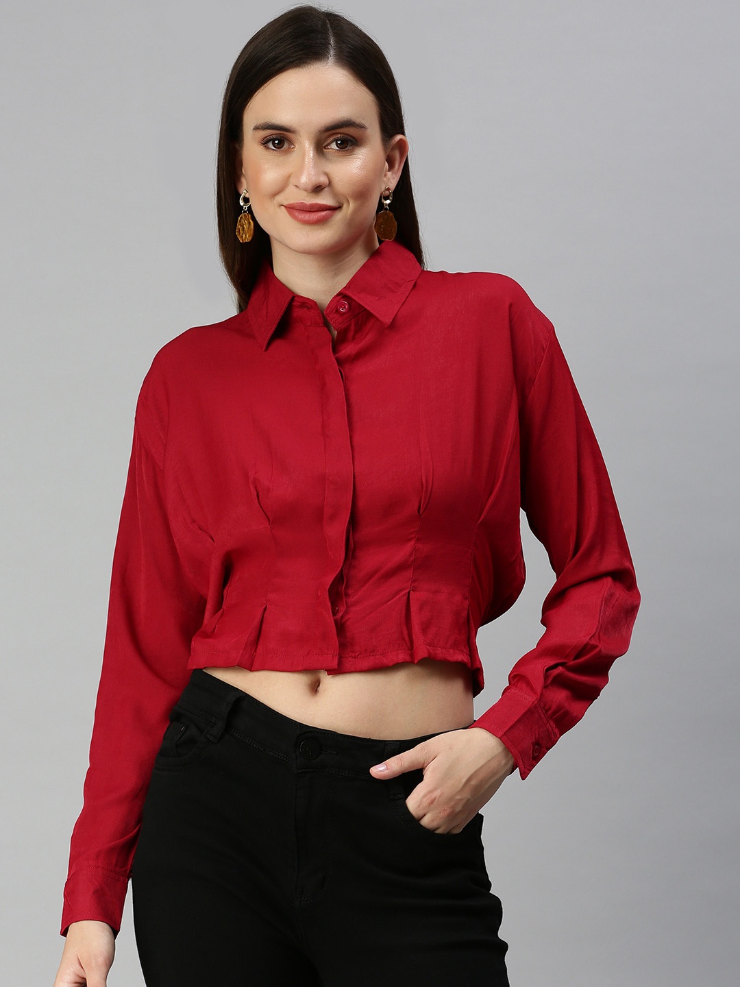 

SHOWOFF Red Shirt Style Crop Top