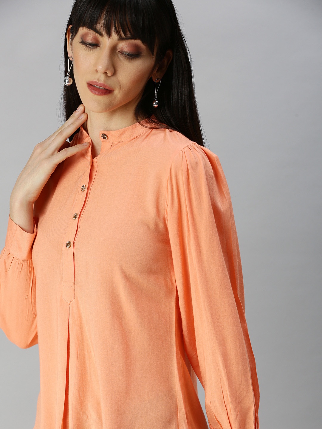 

SHOWOFF Peach-Coloured Mandarin Collar Shirt Style Top