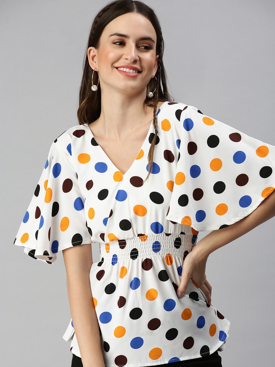 

SHOWOFF Women Off White Printed Crepe Wrap Top