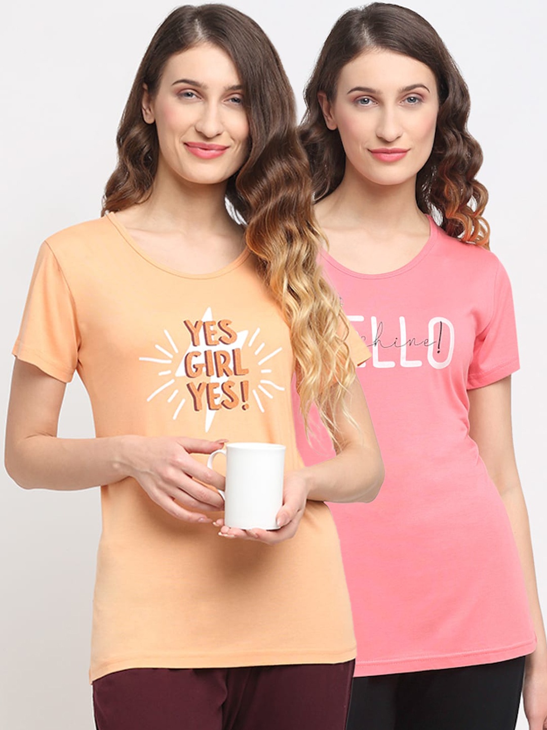 

Kanvin Women Pack Of 2 Printed Lounge T-Shirts, Pink
