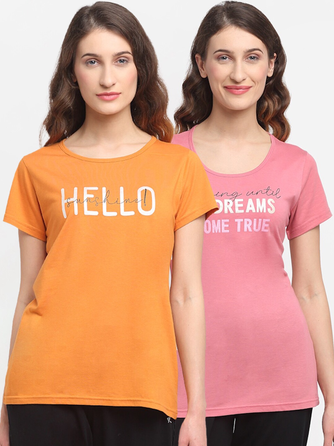 

Kanvin Women Pack Of 2 Printed Lounge T-Shirts, Pink