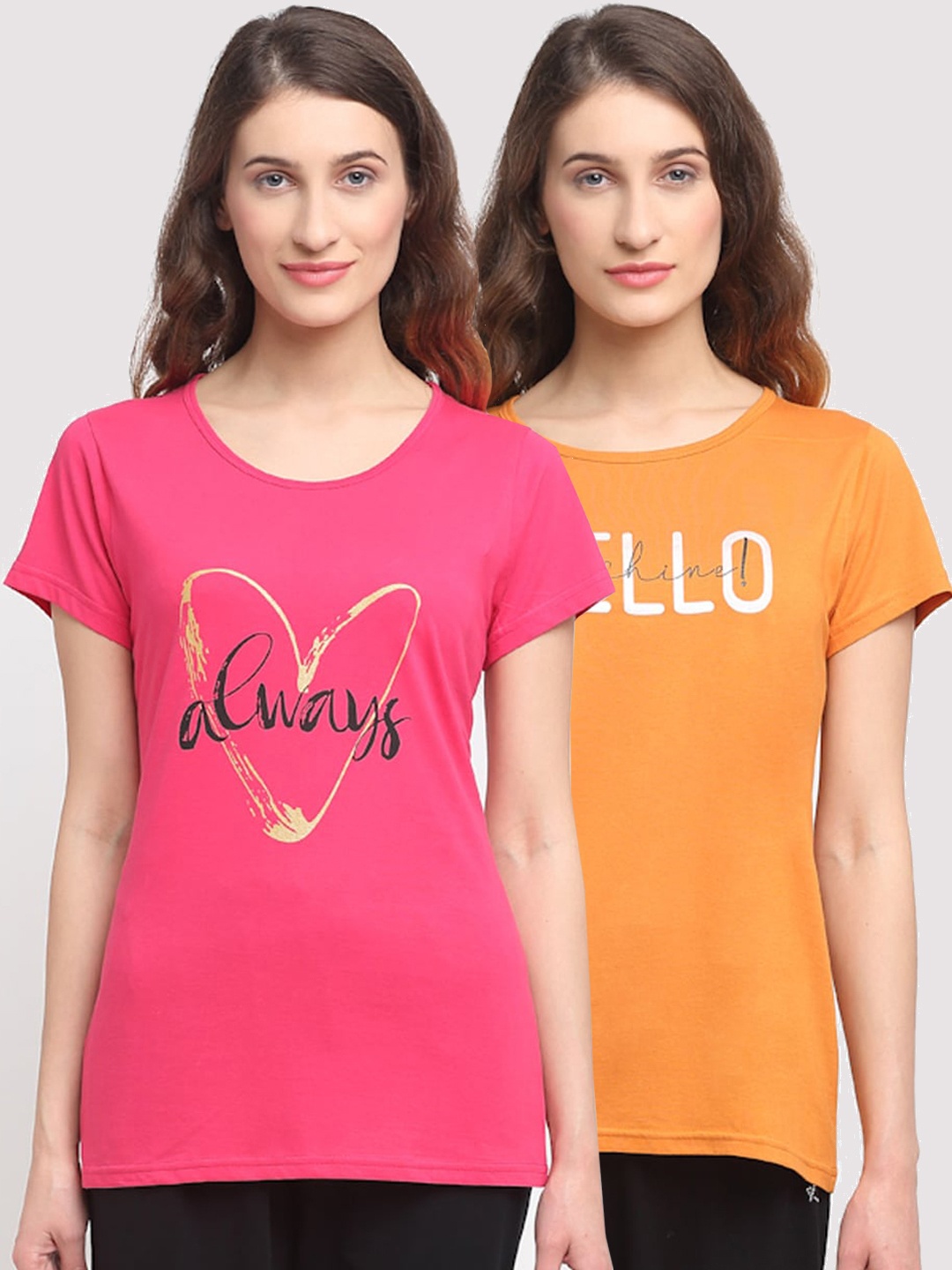 

Kanvin Women Pack Of 2 Solid Cotton Lounge T-Shirts, Pink