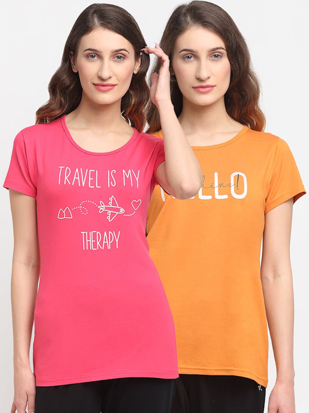 

Kanvin Women Pack Of 2 Printed Lounge T-Shirts, Pink