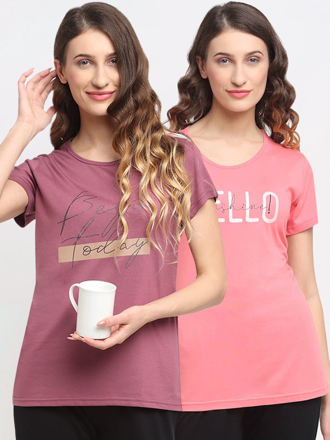 

Kanvin Women Pack Of 2 Printed Lounge T-Shirts, Pink