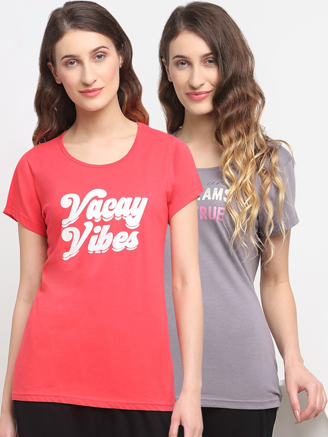 

Kanvin Women Pack Of 2 Printed Lounge T-shirts, Red