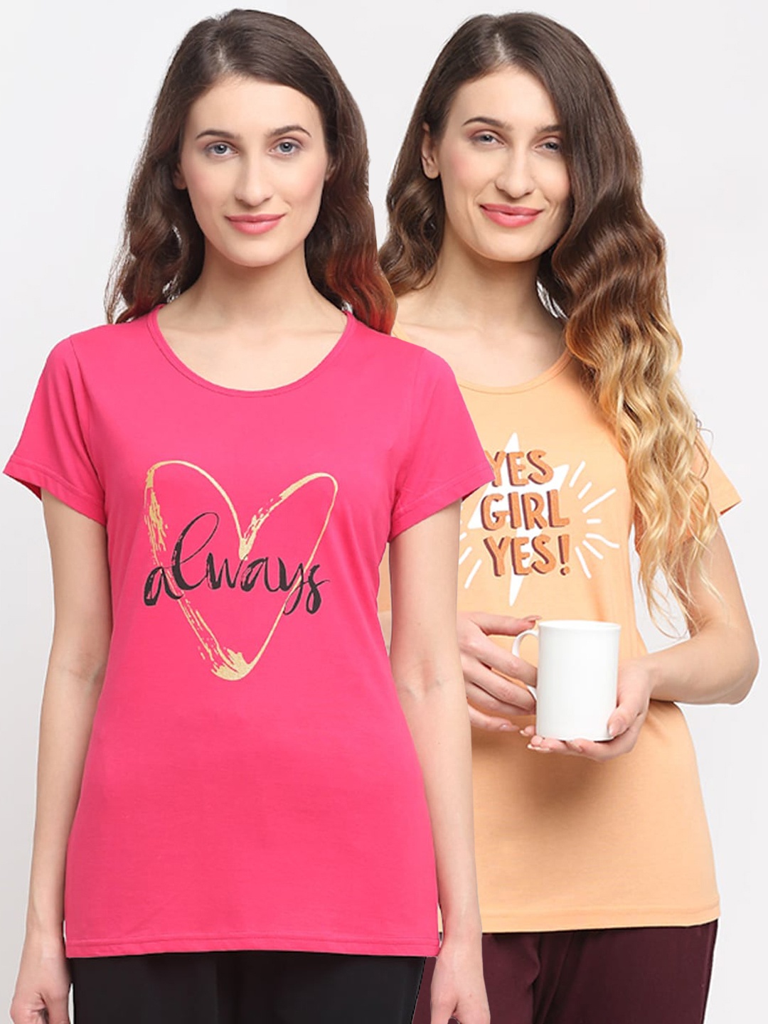 

Kanvin Women Pack Of 2 Printed Lounge T-Shirts, Pink