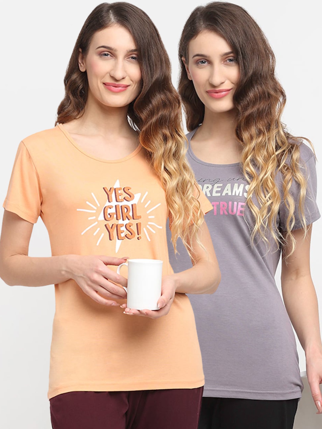 

Kanvin Women Pack Of 2 Printed Lounge T-Shirts, Grey
