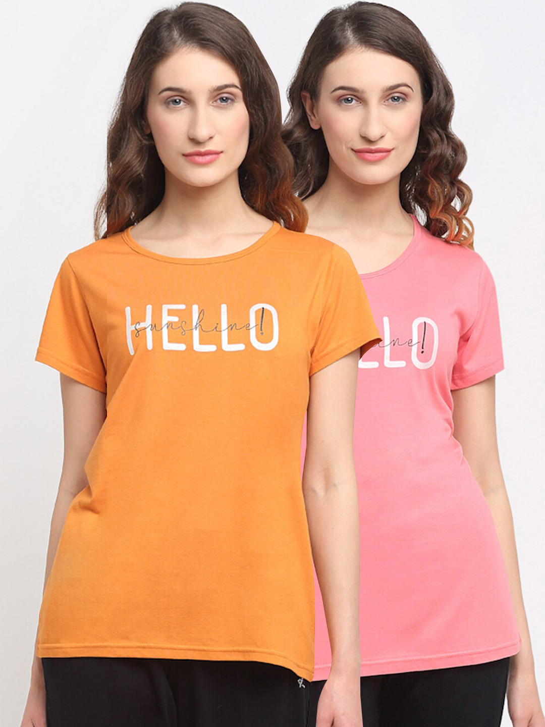 

Kanvin Women Pack Of 2 Printed Lounge T-Shirts, Orange
