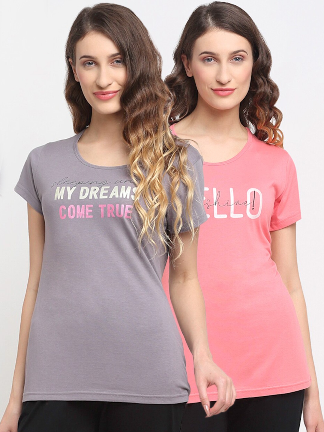 

Kanvin Women Pack Of 2 Printed Lounge T-Shirts, Grey