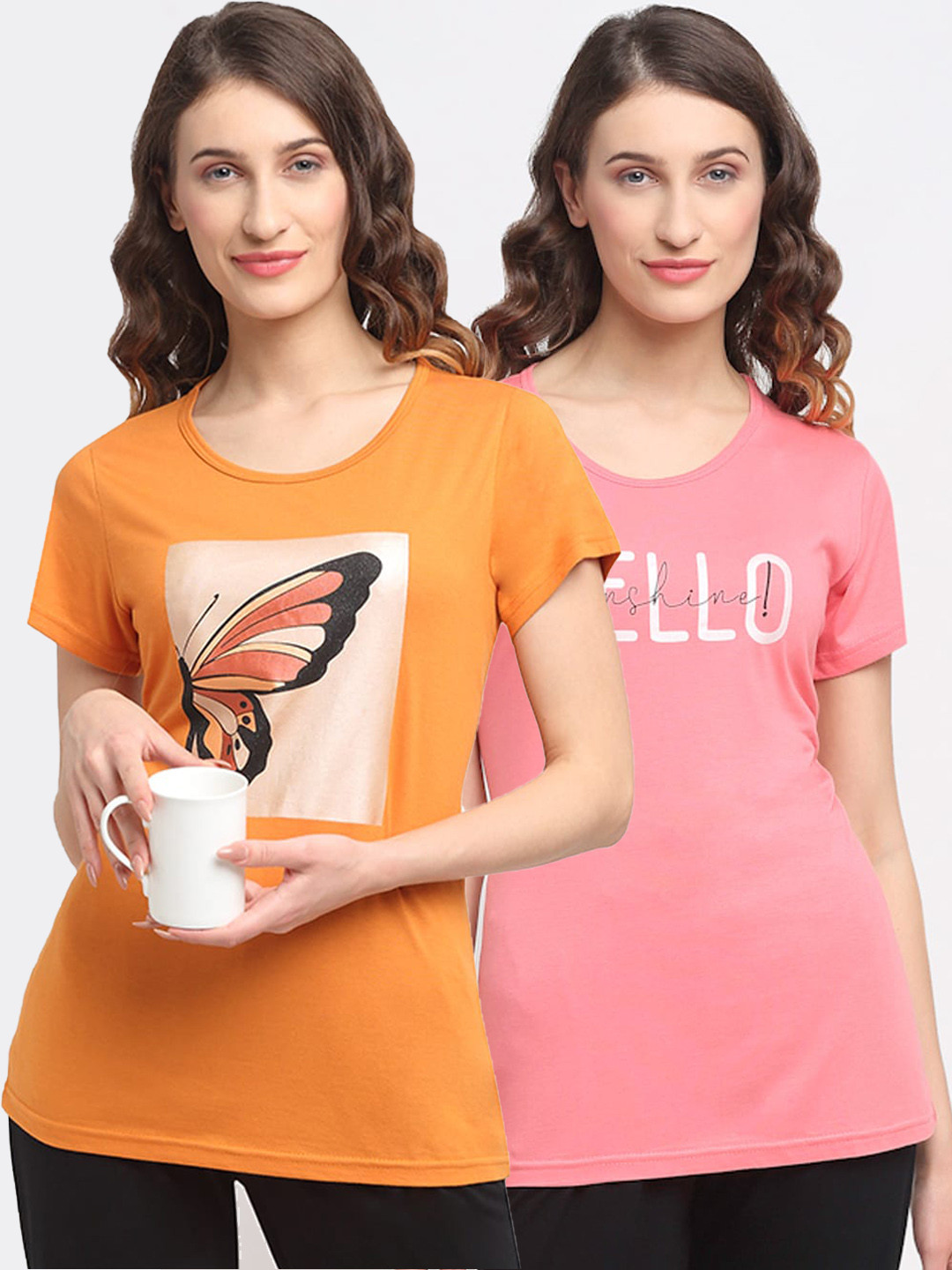 

Kanvin Women Pack Of 2 Solid Cotton Lounge T-Shirts, Grey