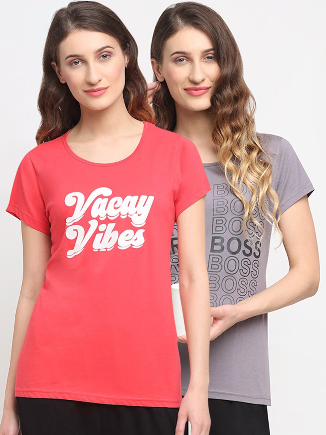 

Kanvin Women Pack Of 2 Printed Lounge T-shirts, Red