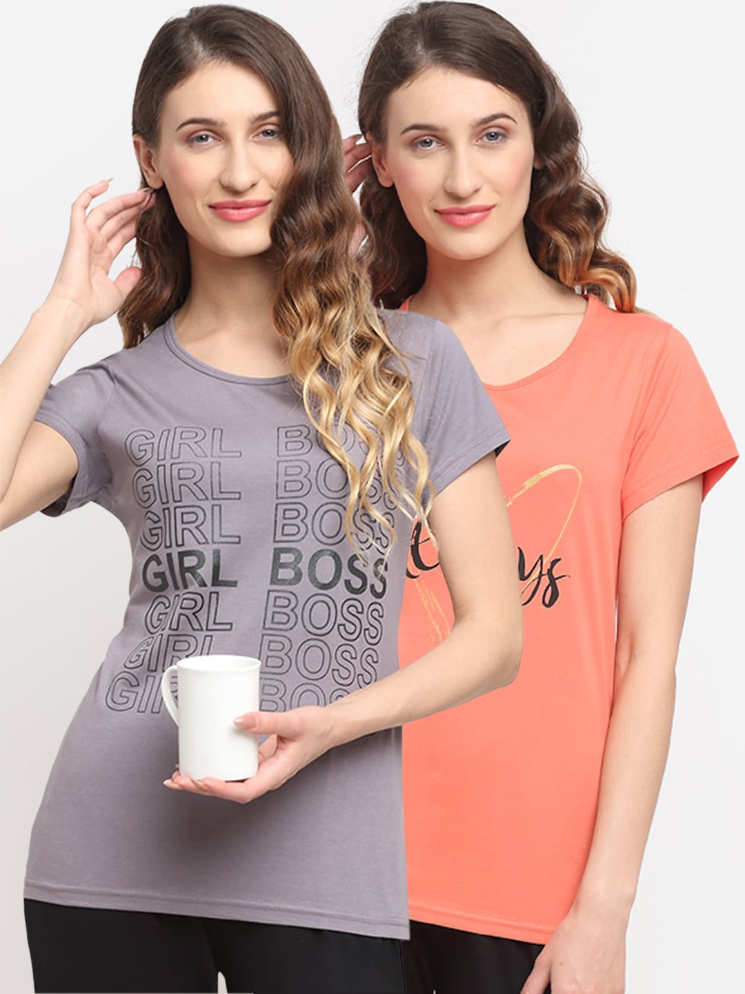 

Kanvin WomenPack Of 2 Printed Lounge T-Shirts, Orange