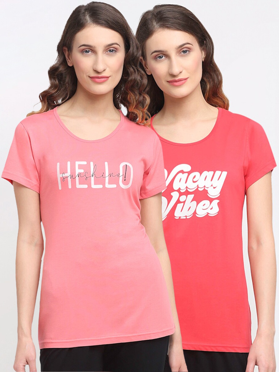 

Kanvin Women Pack Of 2 Printed Lounge Tshirts, Red