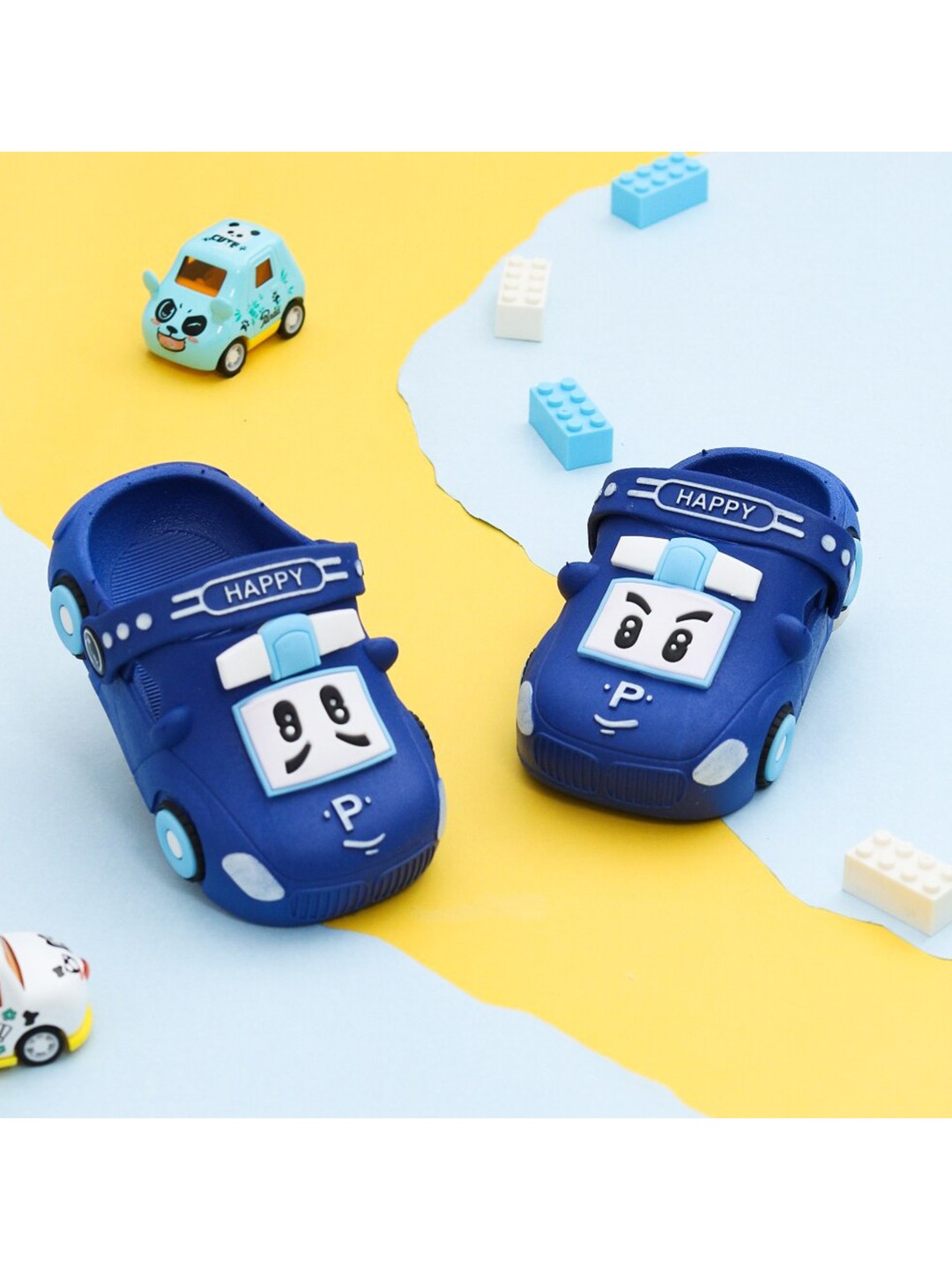 

Yellow Bee Boys Blue & White Car Clogs