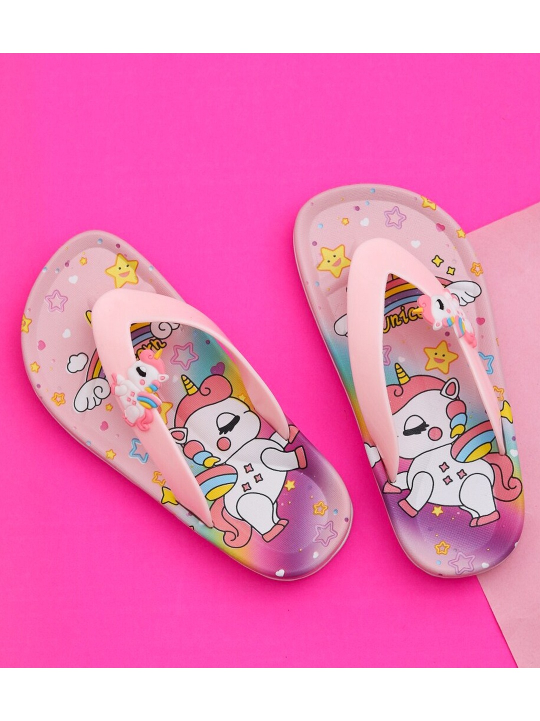 

Yellow Bee Girls Pink & White Printed Thong Flip-Flops