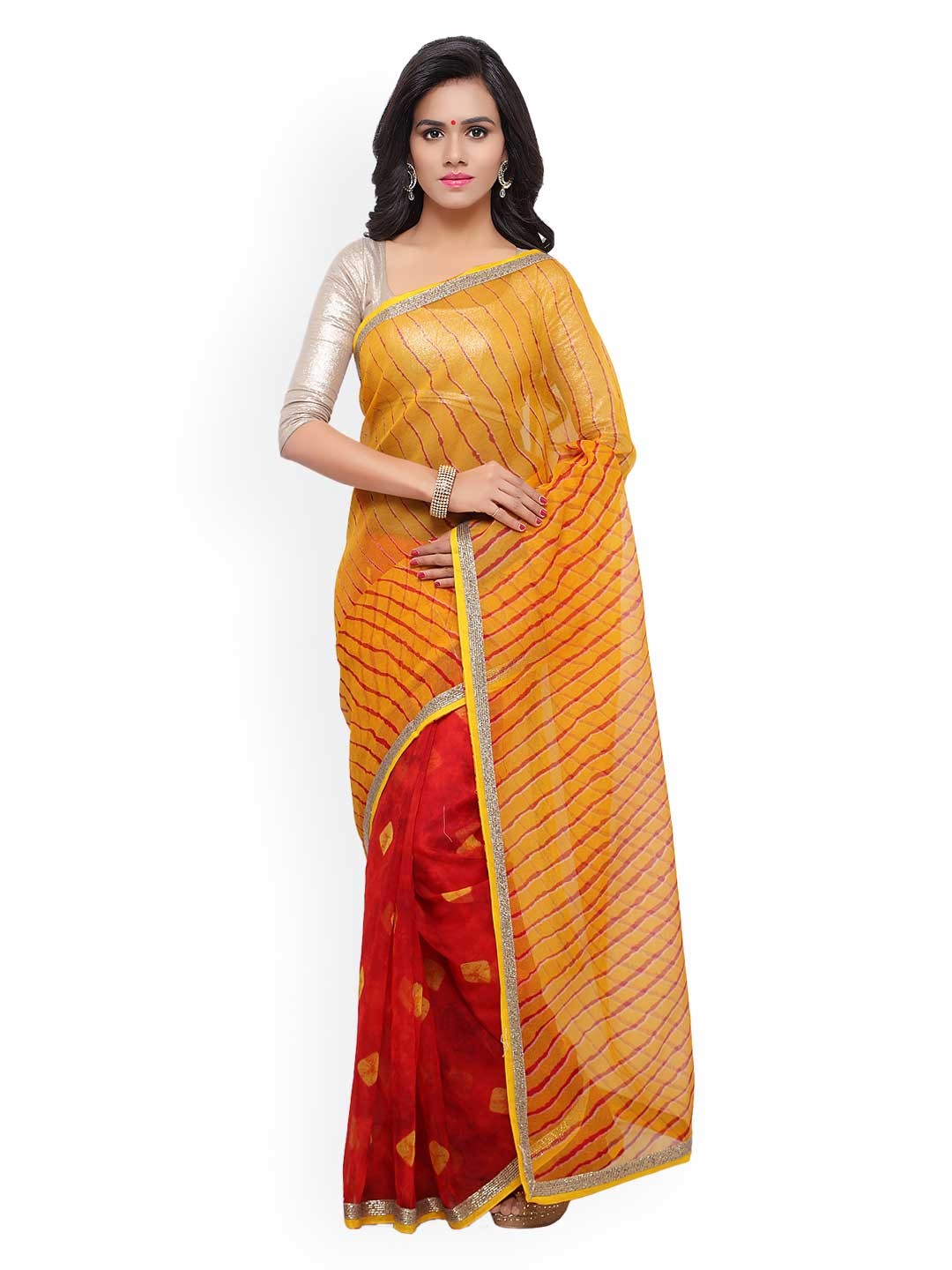 

Blissta Yellow & Red Printed Saree