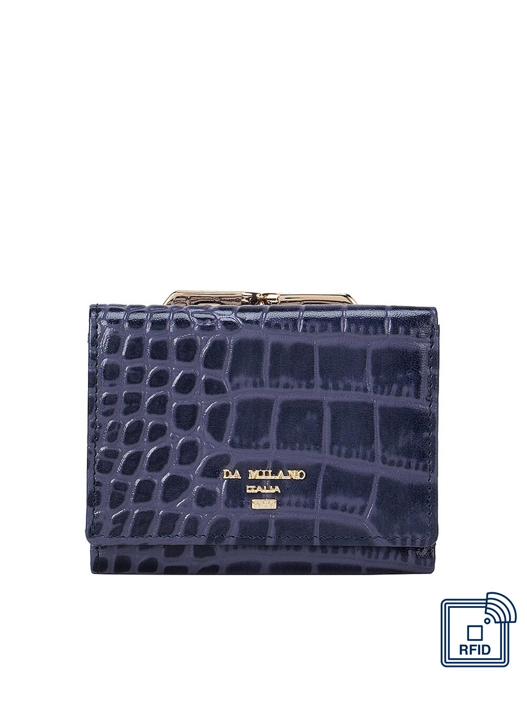 

Da Milano Blue Croc Textured Leather Three Fold Wallet