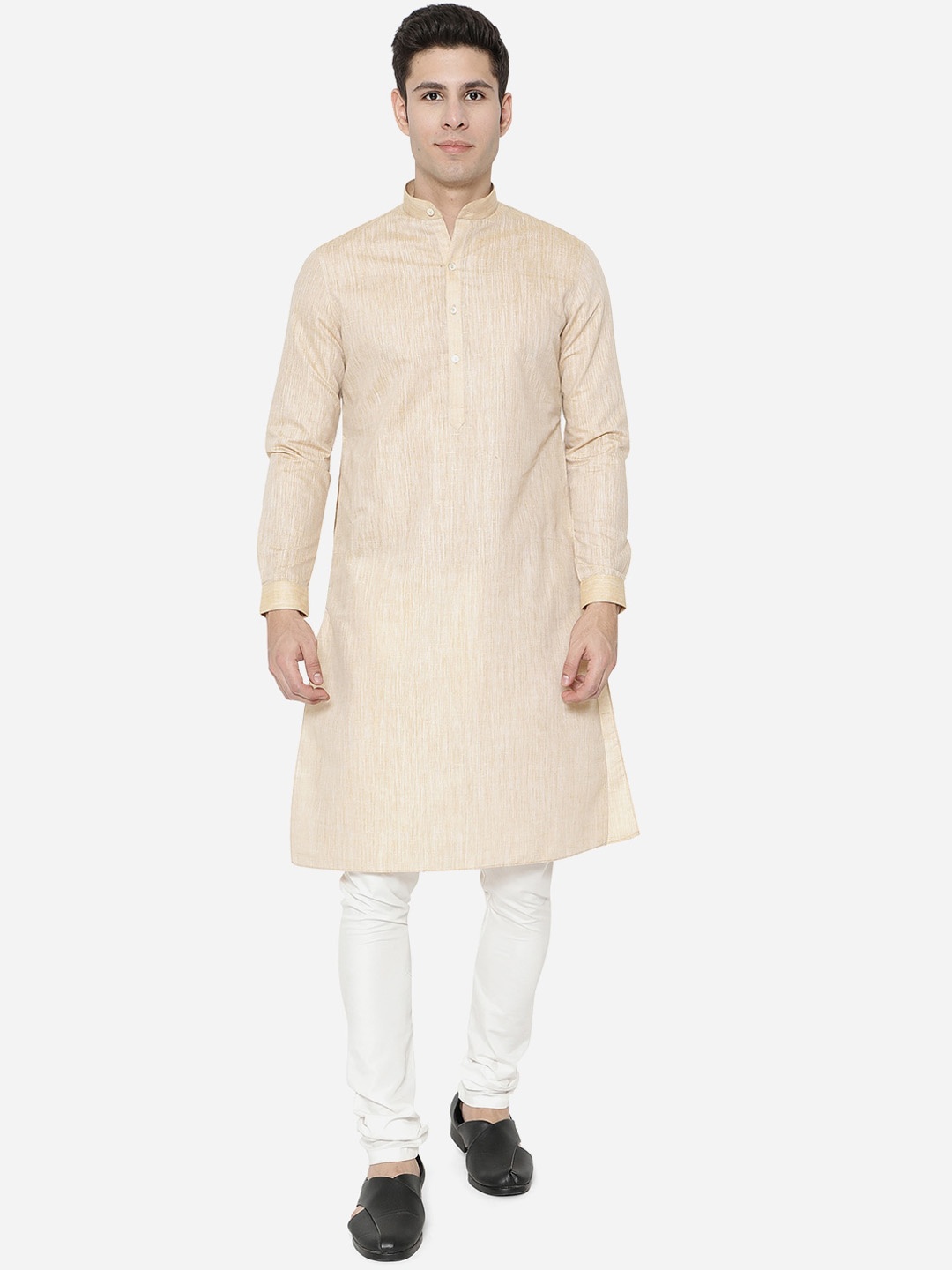 

JADE BLUE Men Beige Thread Work Kurta