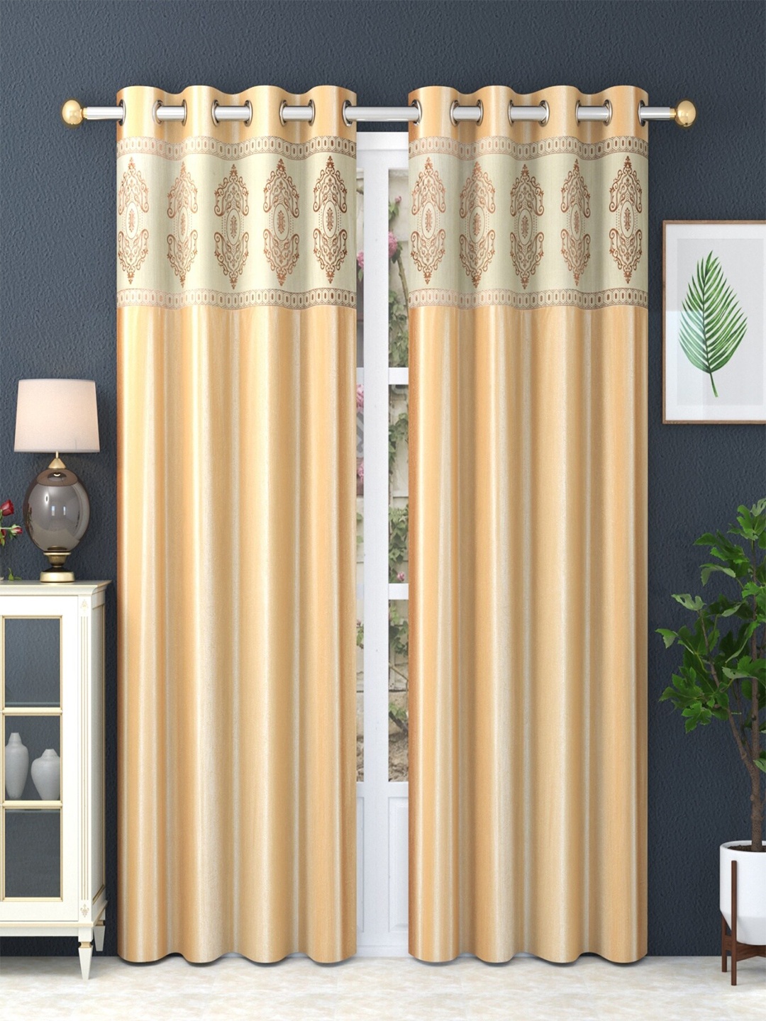 

Homefab India Beige & Yellow Set of 2 Long Door Curtain