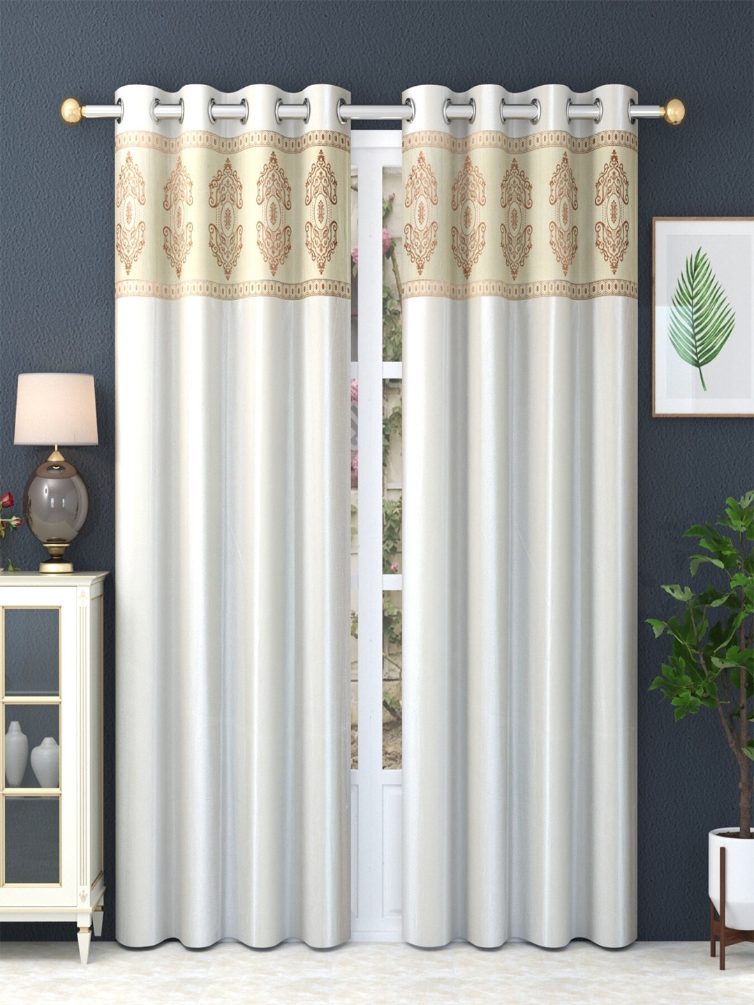 

Homefab India Cream-Coloured & Beige Set of 2 Door Curtain