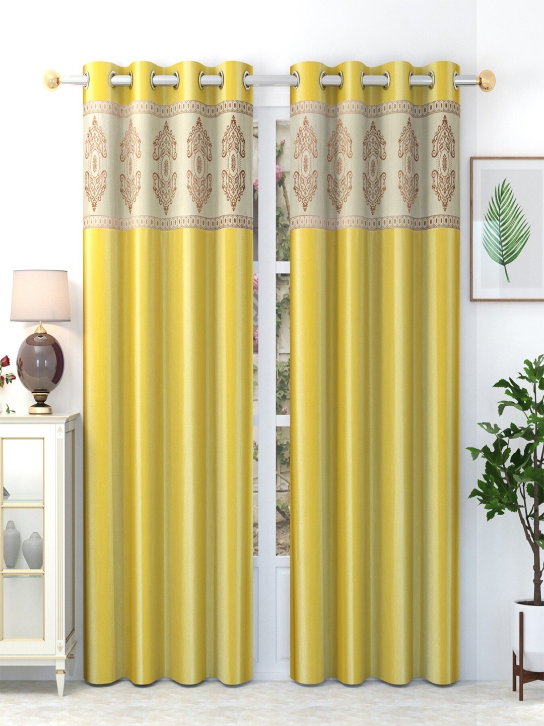 

Homefab India Yellow & White Set of 2 Door Curtain