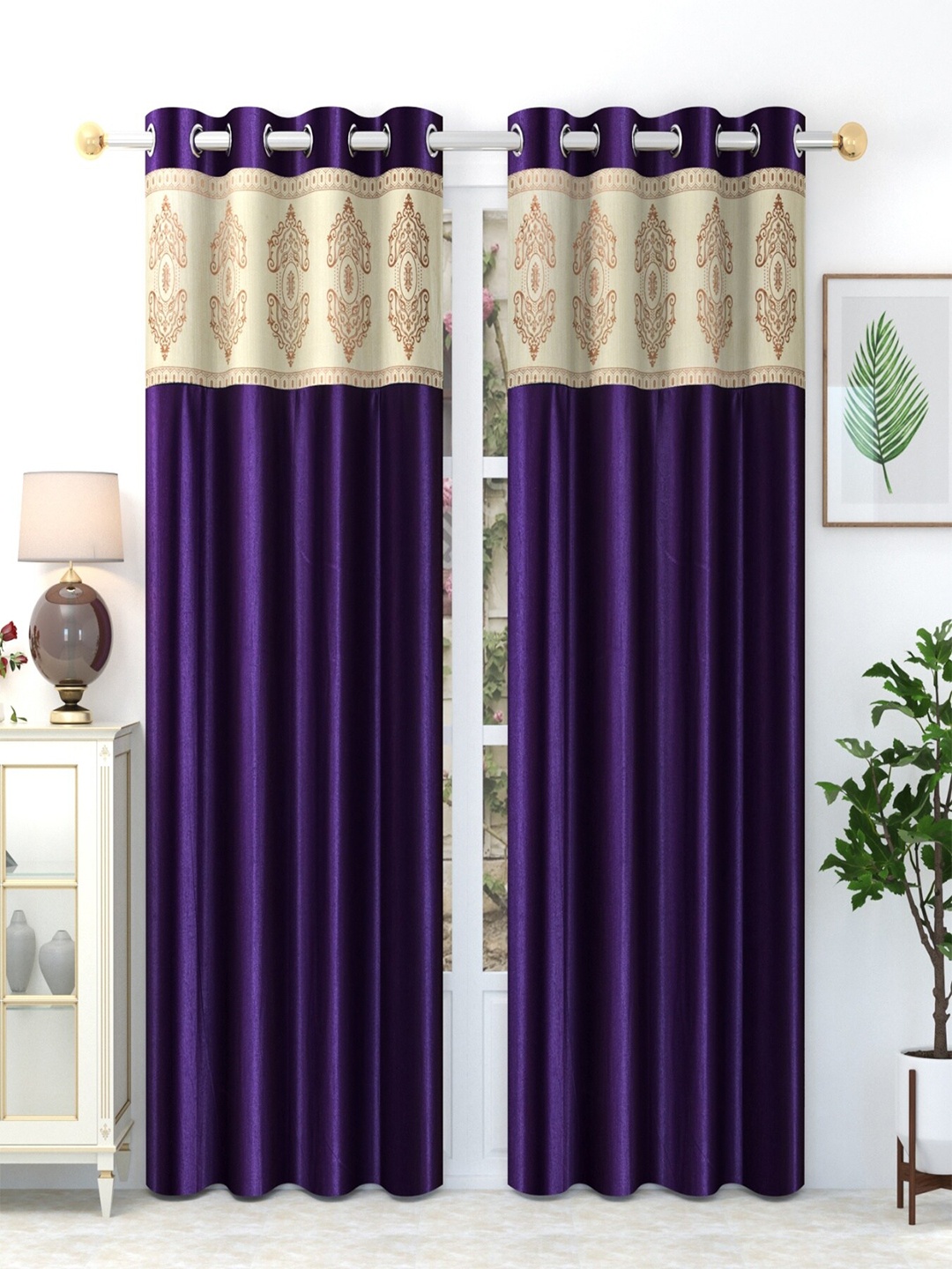 

Homefab India Purple & White Set of 2 Long Door Curtain