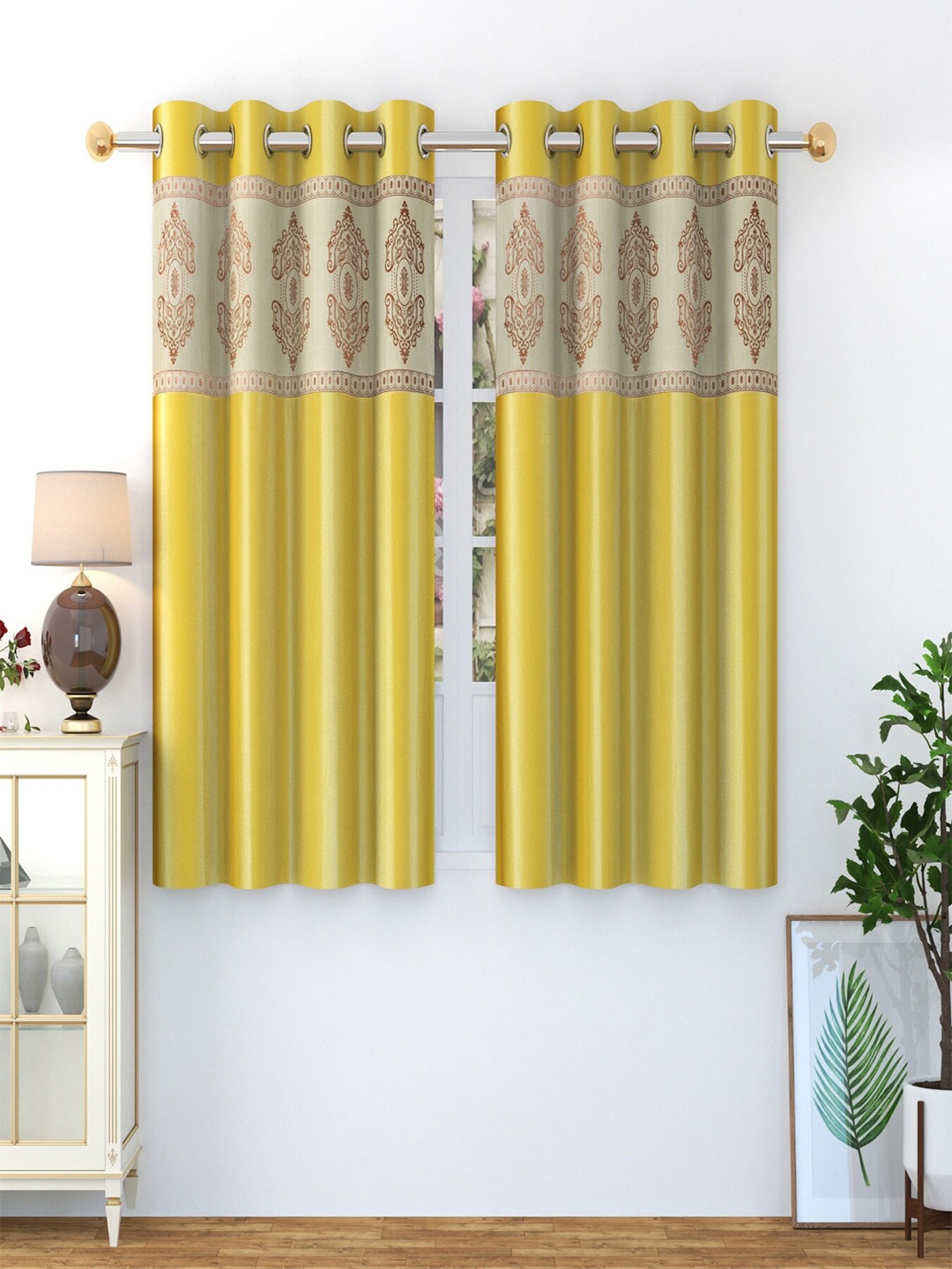 

Homefab India Yellow & Cream-Coloured Set of 2 Window Curtains